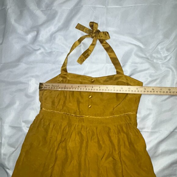 J. Crew Eliza Halter Peasant Top Button Down Front 100% Sllk Mustard Yellow W 2 - Picture 9 of 12